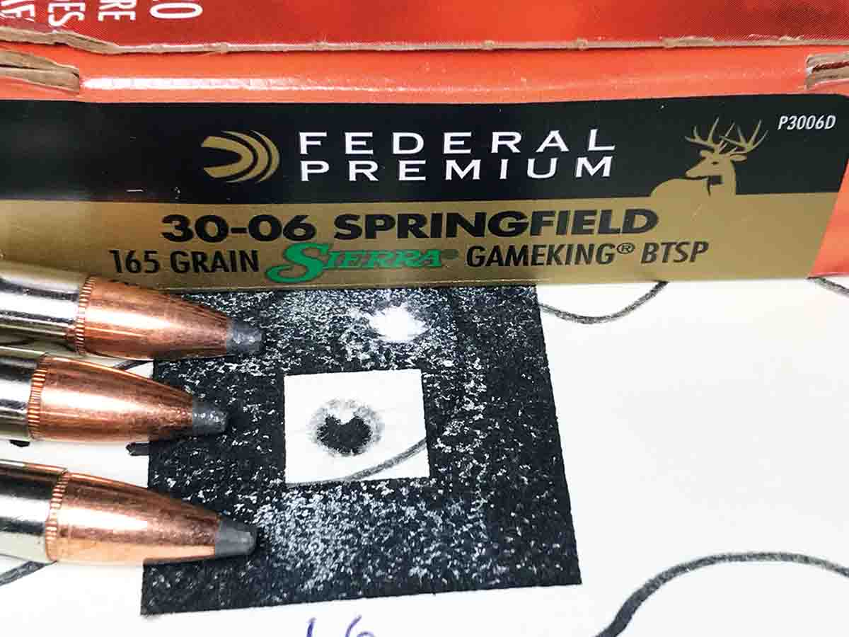 This tight group was shot with Federal Premium ammunition loaded with Sierra 165-grain GameKing BTSP bullets.